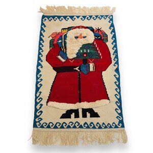 Christmas Santa Handwoven Wool Rug Carpet 44x29 Turkish Kilim Southwest Decor